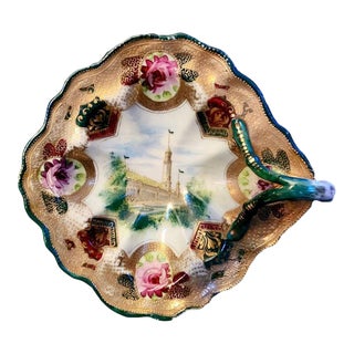Late 19th Century Nippon Porcelain Nappy (Candy) Dish Gold Trimmed & Hand Painted W/ Handle For Sale
