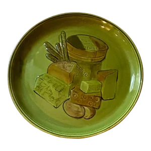 1960 Green French Cheese and Bread Round Plate Serving Platters by Los Angeles Potteries