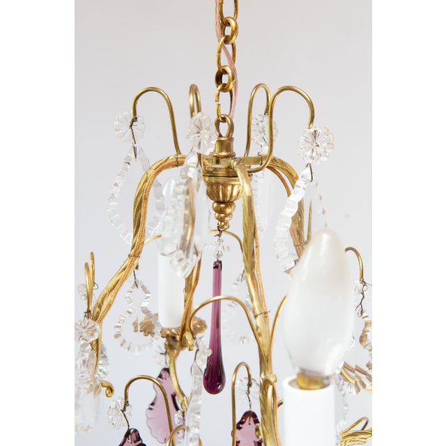 1970s French Bronze Chandelier with Violet Crystals, 1970s For Sale - Image 5 of 11