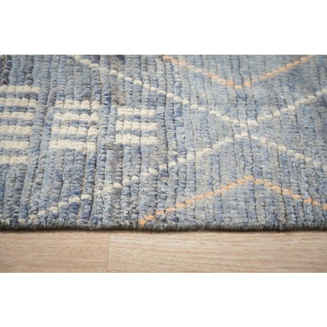 Contemporary 8x10 Blue Hand-Knotted Wool Diamond Lattice Tribal Modern Carpet Rug For Sale - Image 3 of 8