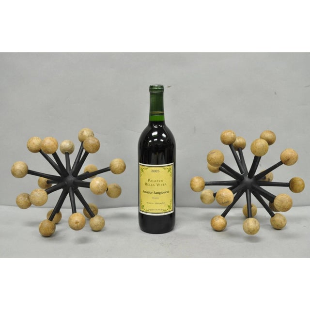 Contemporary Modern Wood & Metal "Jax" Modern Abstract Table Decor - a Pair. Circa 21st Century, Pre-owned. Measurements:...