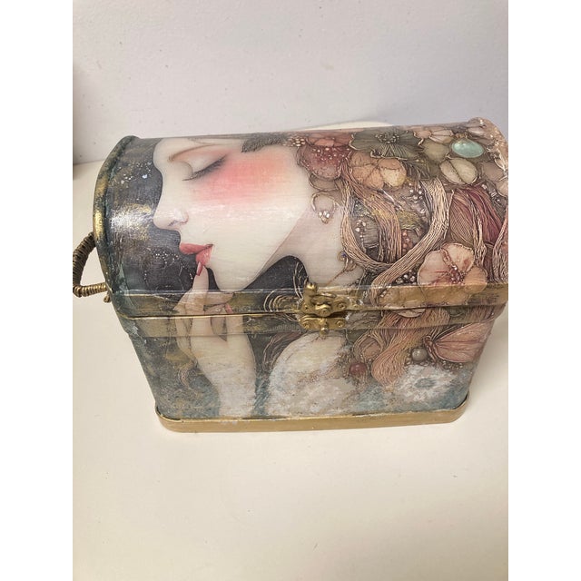 Tan Decorative Box-One of a Kind, Hand Painted and Embellished For Sale - Image 8 of 8