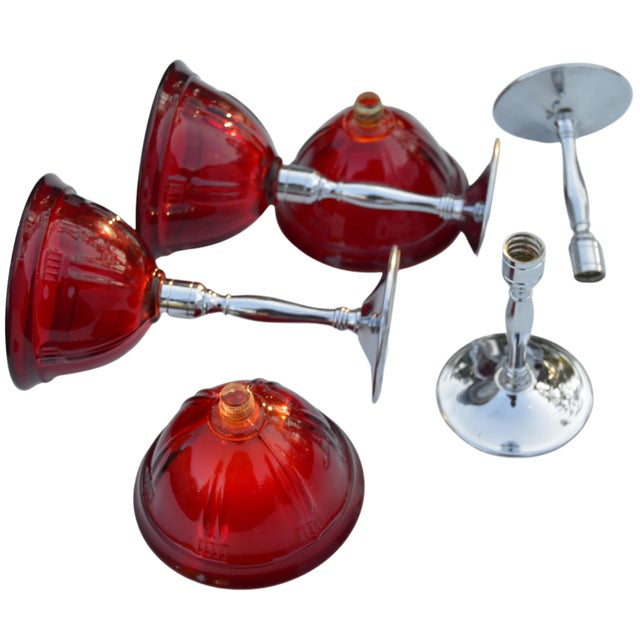 Red Vintage Red-Patterned & Silver Stemmed Glasses - Set of 4 For Sale - Image 8 of 10