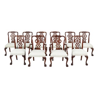 Set of 10 Carved Chippendale Mahogany Dining Chairs For Sale