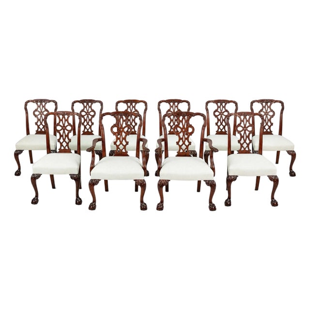 Set of 10 Carved Chippendale Mahogany Dining Chairs For Sale