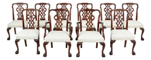 Set of 10 Carved Chippendale Mahogany Dining Chairs