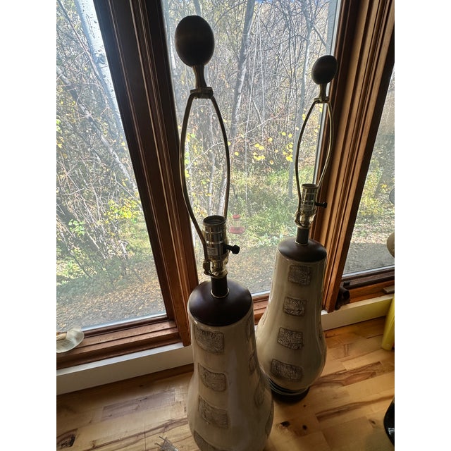 Pair of Heavy Vintage Ceramic & Wood Table Lamps by the Natural Light Co For Sale - Image 12 of 16
