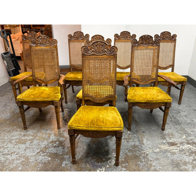 Design Plus Gallery presents a Set of Eight of the Spanish Mediterranean Cane-Back Dining Chairs from Jessup Furniture...