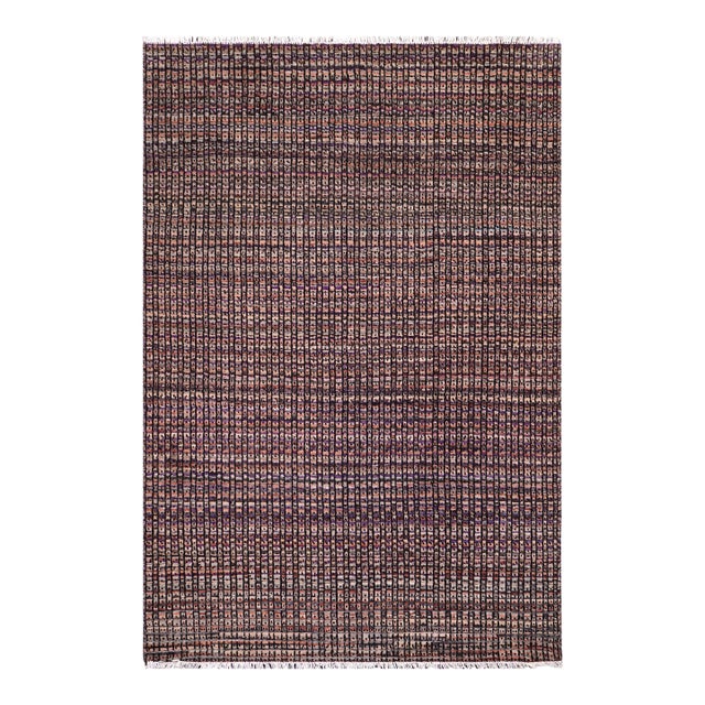 Rustic Black/Rust High Low Wool Rug - 5'0'' X 6'6'' For Sale