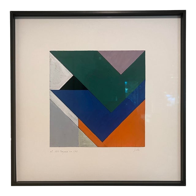 1964, Heinrich Gisler (1918-2011), Mid Century Modern Geometric Tempura Painting on Paper, Signed, Framed For Sale
