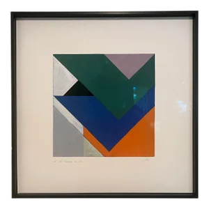 1964, Heinrich Gisler (1918-2011), Mid Century Modern Geometric Tempura Painting on Paper, Signed, Framed