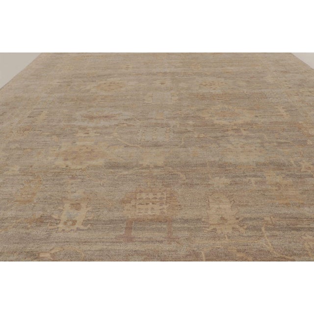 Rug & Kilim’s Oversized Distressed Oushak Style Rug With Floral Design in Beige For Sale - Image 9 of 10
