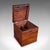 This is an antique four decanter box. An English, mahogany spirit or whiskey bottle case with Bramah lock, dating to the...