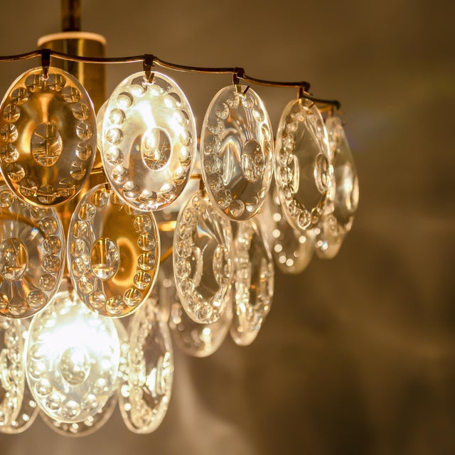 German Gold-Plated Chandelier with Faceted Oval Crystals attributed to Kinkeldey, 1960s For Sale - Image 10 of 12