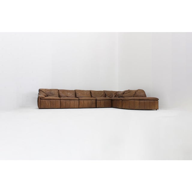 1970s Vintage Brown Leather Modular Sofa from Laauser, 1970s, Set of 7 For Sale - Image 5 of 12