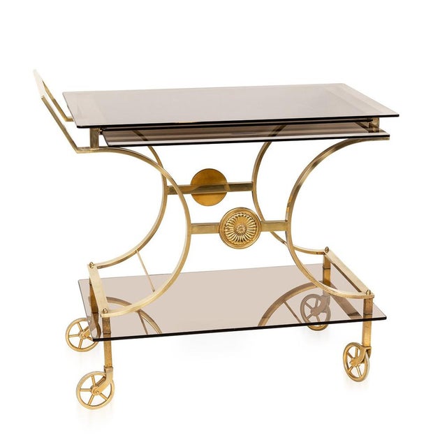 20th Century French Three Tier Brass & Glass Bar Trolley by Maison Bagues from Maison Baguès, 1960s For Sale - Image 17 of 17
