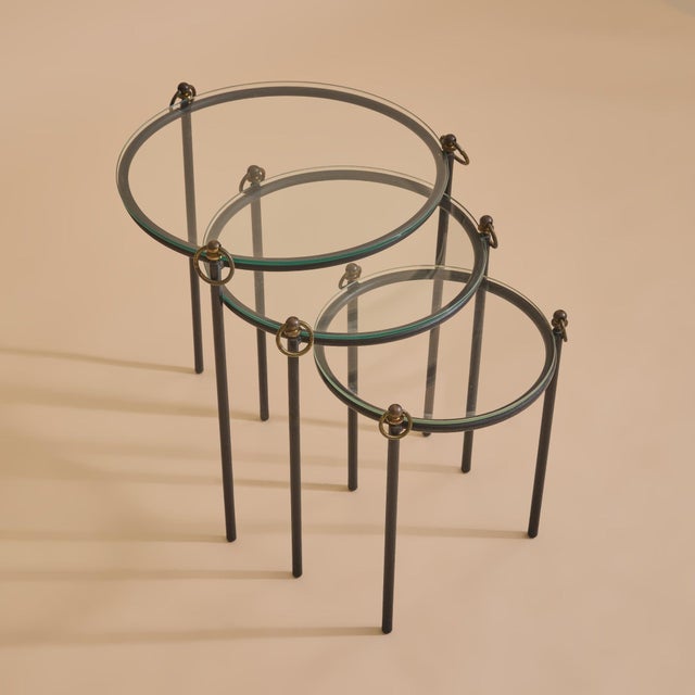 Trio of French Round Nesting Tables by Jacques Adnet, 1950s For Sale In Chicago - Image 6 of 12
