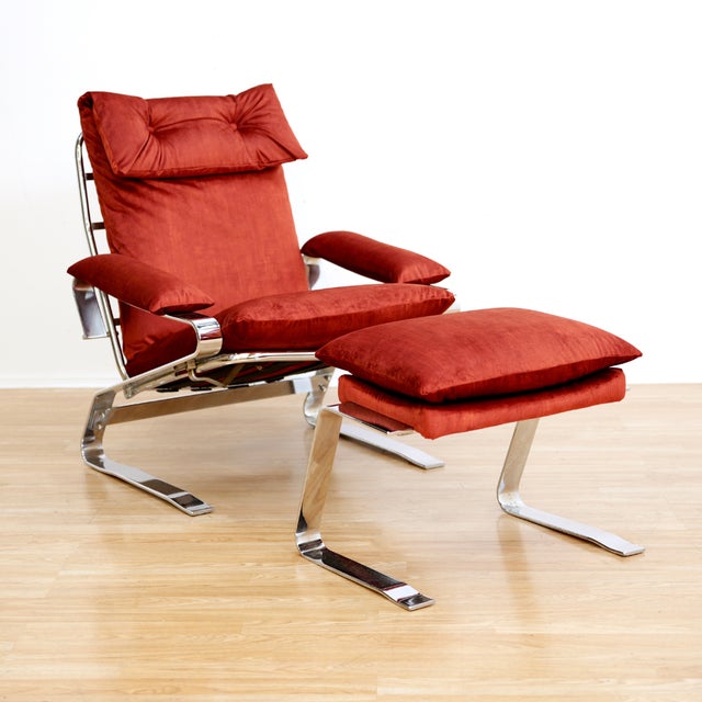 1970s Chrome & Velvet Lounge Chair Attributed to Reinhold Adolf and Hans-Jurgen for Schrapfer For Sale In Los Angeles - Image 6 of 12