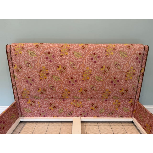 This custom bed is upholstered in Raoul Textiles Indira fabric in the rouge colorway....from the sprout collection....