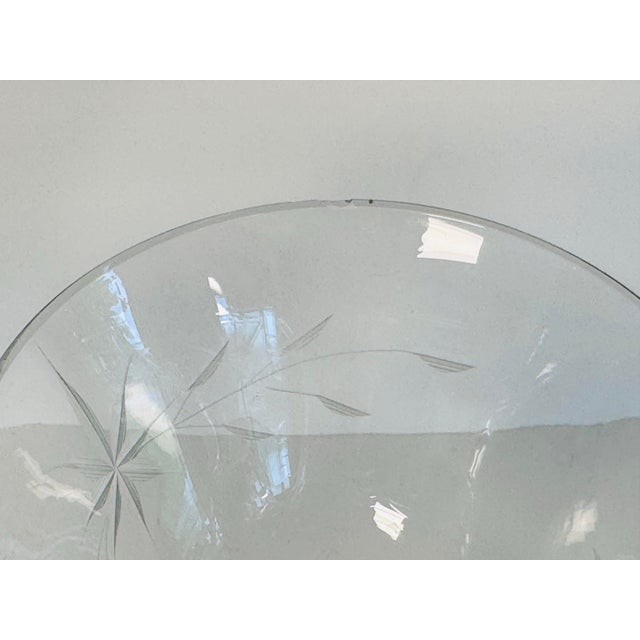 Vintage 1960s Cobalt Footed & Floral Etched Clear Coupe Stems, Set of 4 For Sale In Boston - Image 6 of 6