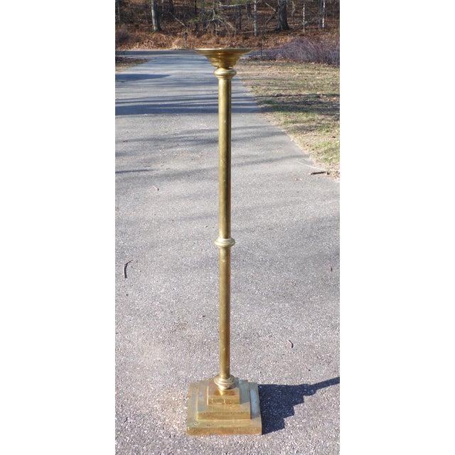 Vintage Mid Century Brass Ceremonial Floor Candlestick Candelabra