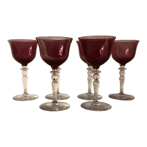 90's Amethyst Cordials Glasses Clear Stems S/6