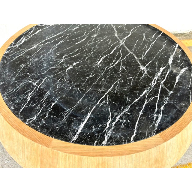2020s Thomas Pheasant for Baker Modern Black Marble Drum Cocktail Table For Sale - Image 5 of 6