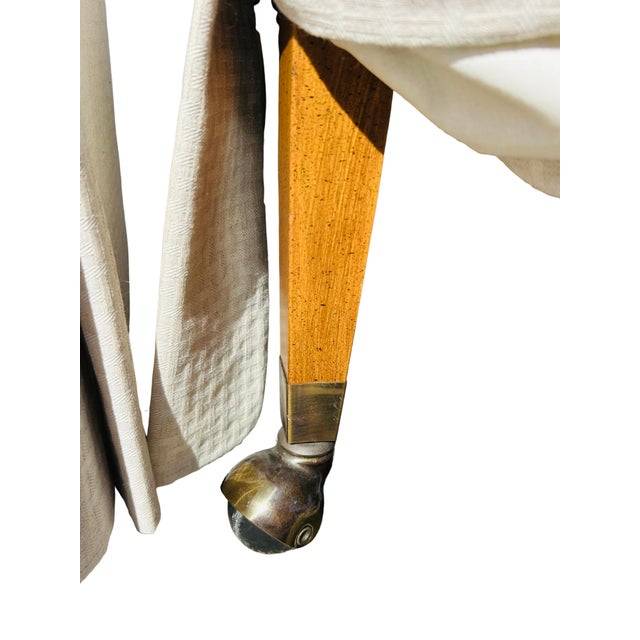 Vintage Pair of Skirted Barrel Club Chairs With Casters – Transitional Upholstered Accent Chairs in Neutral Textured Fabric For Sale - Image 12 of 15