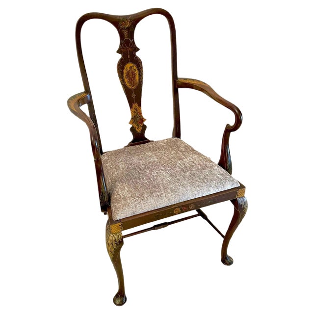 Edwardian Mahogany Decorated Desk Chair For Sale