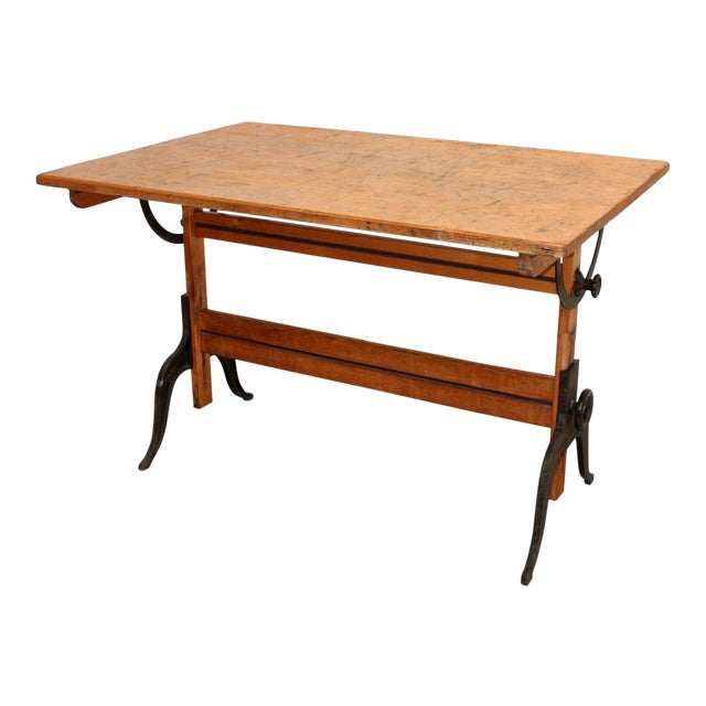 A. Lietz of San Francisco Antique Drafting Table With Cast Iron Legs