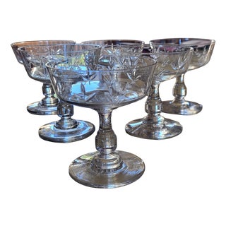 Crystal Champagne Coupes with Engraved Wheat Ears, 1950s, Set of 6 For Sale