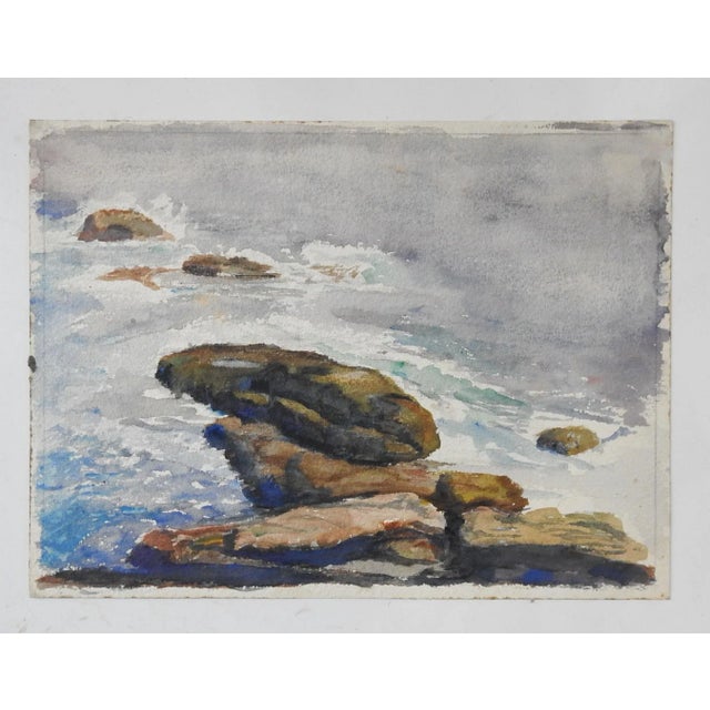 Antique circa 1900 watercolor on paper seashore painting. Unsigned. Unframed, age toning.
