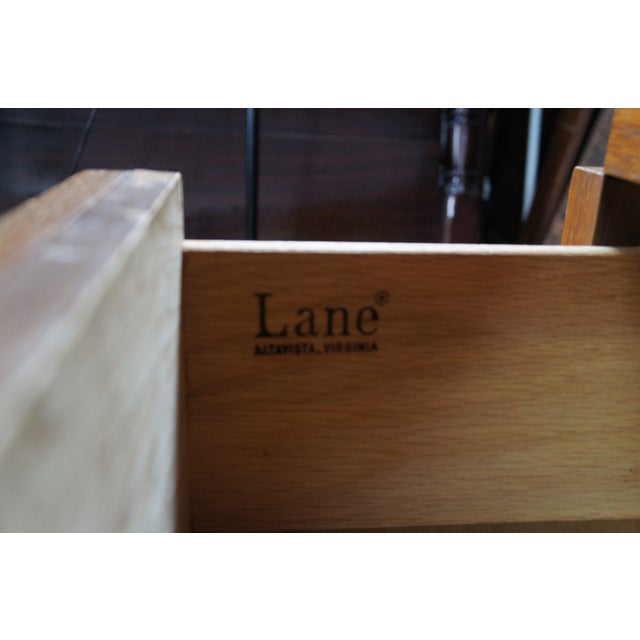 1970s Lane Staccato Mid Century Modern 9 Drawer Oak Brutalist Mirrored Dresser Lowboy For Sale - Image 9 of 13