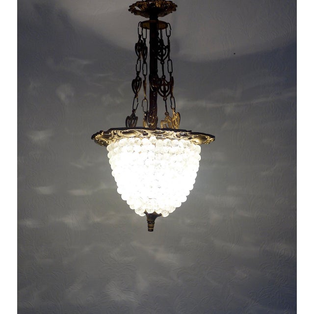 Antique French Brass Glass Grape Shade Chandelier, 1930s For Sale - Image 10 of 11