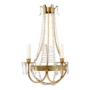 David Iatesta Gilt Metal Crystal & Tole Chandelier Light Wall Sconce