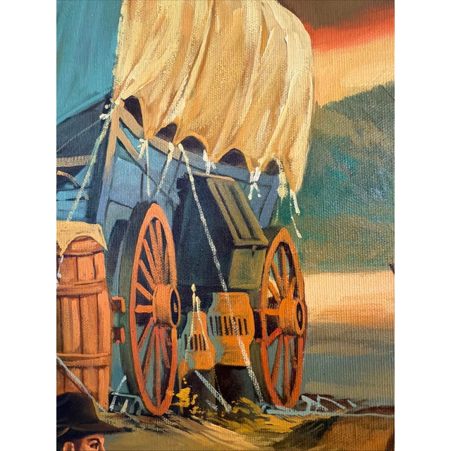 Vintage Original Oil Painting Pioneer Wagon River Crossing Dawn Signed Horman For Sale - Image 10 of 14