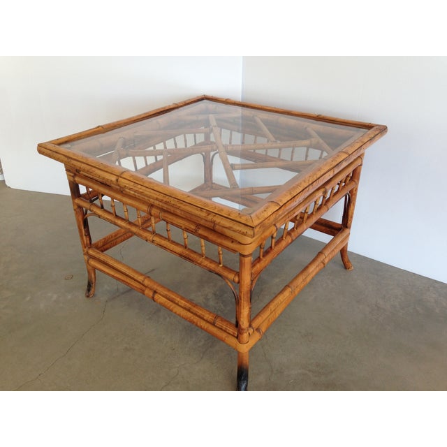 Vintage Bamboo Glass Top Square Side Table | Chairish