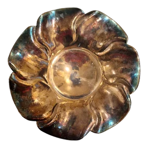 1970s Oxidized Silver Flower Bowl Large Arts and Crafts Centerpiece Made in Germany