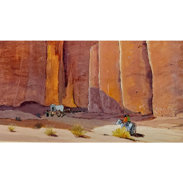 1950s Charles Henry Reynolds -Navajo Indians Crossing a Large Canyon-Oil Painting For Sale - Image 5 of 9