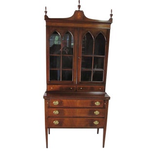 1930s Custom Made 2 Piece Mahogany Secretary For Sale