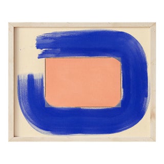 Abstract Blush Pink & Cobalt Blue Art Print, Emily Keating Snyder, 30 X 38 Print in Wood Frame For Sale