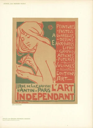 1897 Vintage Emile Berchmans 'L'Art Independant' Multicolor, Brown Germany Lithograph