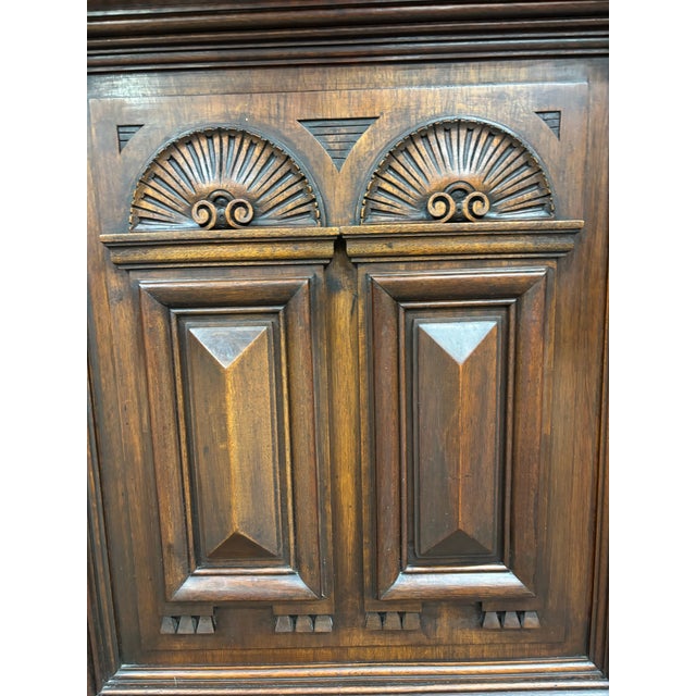 Antique Late 1800s French Renaissance Revival Walnut Step Back Bookcase Cabinet For Sale - Image 11 of 17