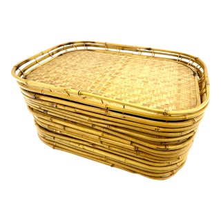 Mid Century Vintage Rattan Party Trays- Set of 18 For Sale