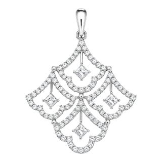18k White Gold Ornate Diamond Pendant, 1.50 CTTW Natural Diamonds For Sale