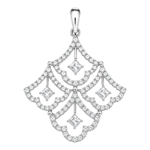 18k White Gold Ornate Diamond Pendant, 1.50 CTTW Natural Diamonds