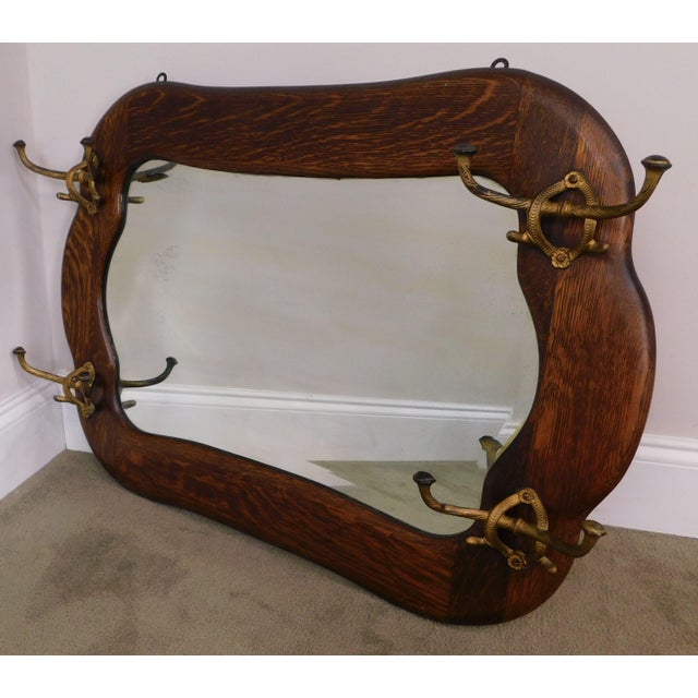 Antique Victorian Oak Hall Mirror With Hooks Chairish