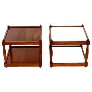 Reversible Walnut, Brass and Micarta Low Coffee Tables - a Pair For Sale