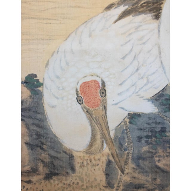 Meiji Era "Cranes and the Sun", Japanese Silk Scroll Painting For Sale - Image 11 of 18