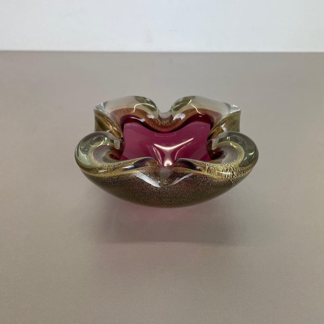 Large Murano Glass Pink Gold Bowl Element Shell Ashtray, Italy, 1970s For Sale - Image 4 of 18